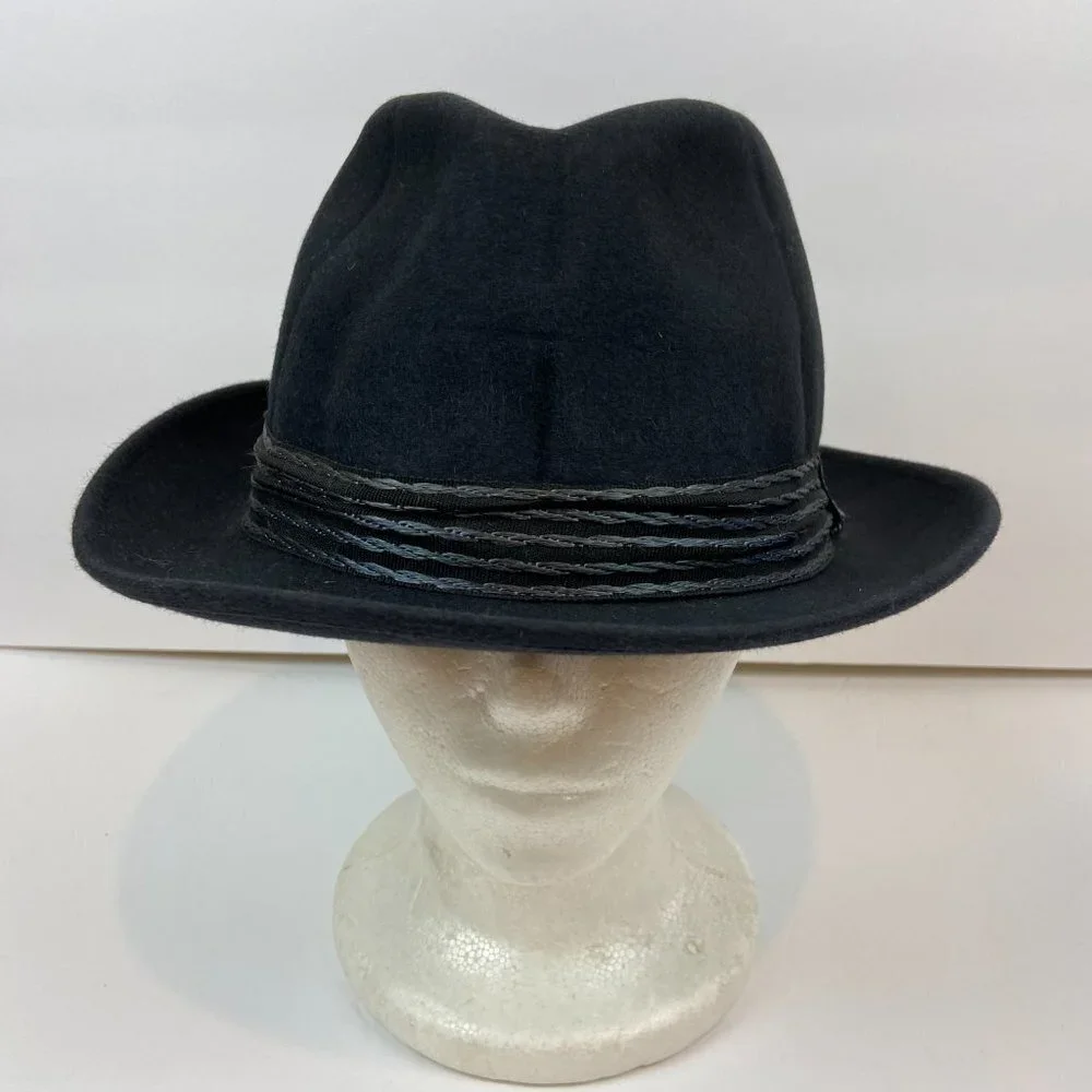 Vintage Tonar Wool Felt Fedora Hat Czechoslovakia Navy Blue